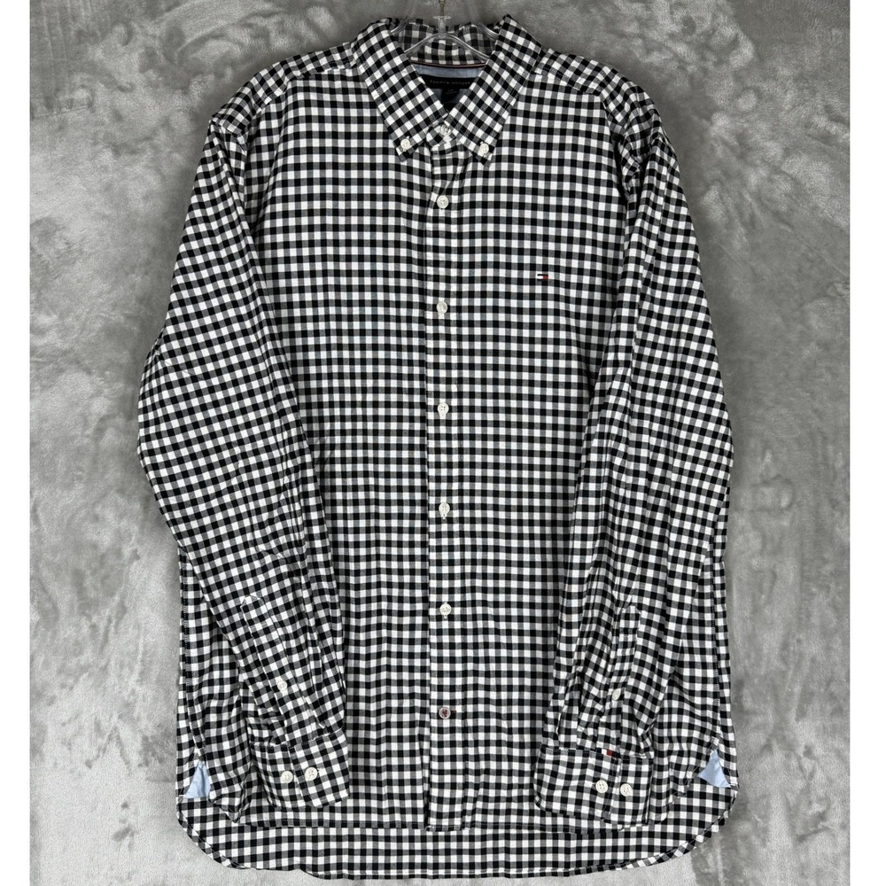 Tommy Hilfiger Gingham Long Sleeve Button Down Shirt Men's L Regular Fit Stretch